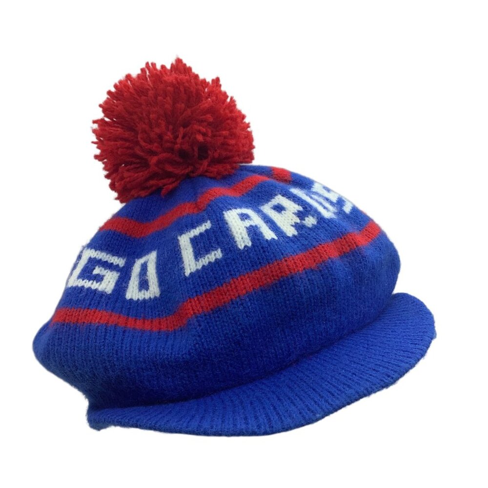 Vtg St. Louis Cardinals MLB Knit Beanie‎ Brim & Pom "Go Cards" Red/Blue